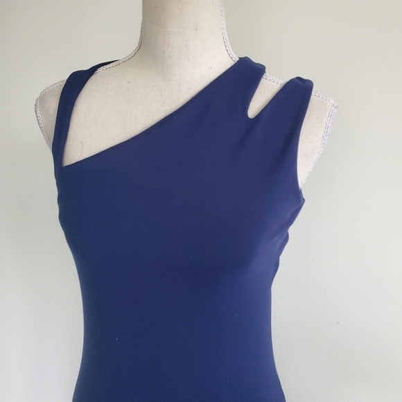 Susana Monaco Blue Split Shoulder Fitted Dress - Picture 4 of 10